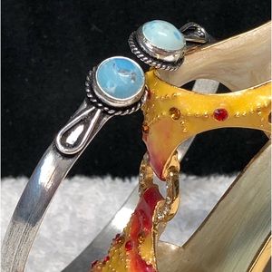 🦋Larimar  silver plated bangle/ cuff adjustable